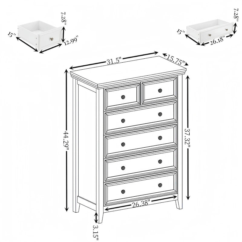 Commode moderne à 6 tiroirs, Organisateur de placards à 6 tiroirs - 31,50 * 15,75 * 44,29