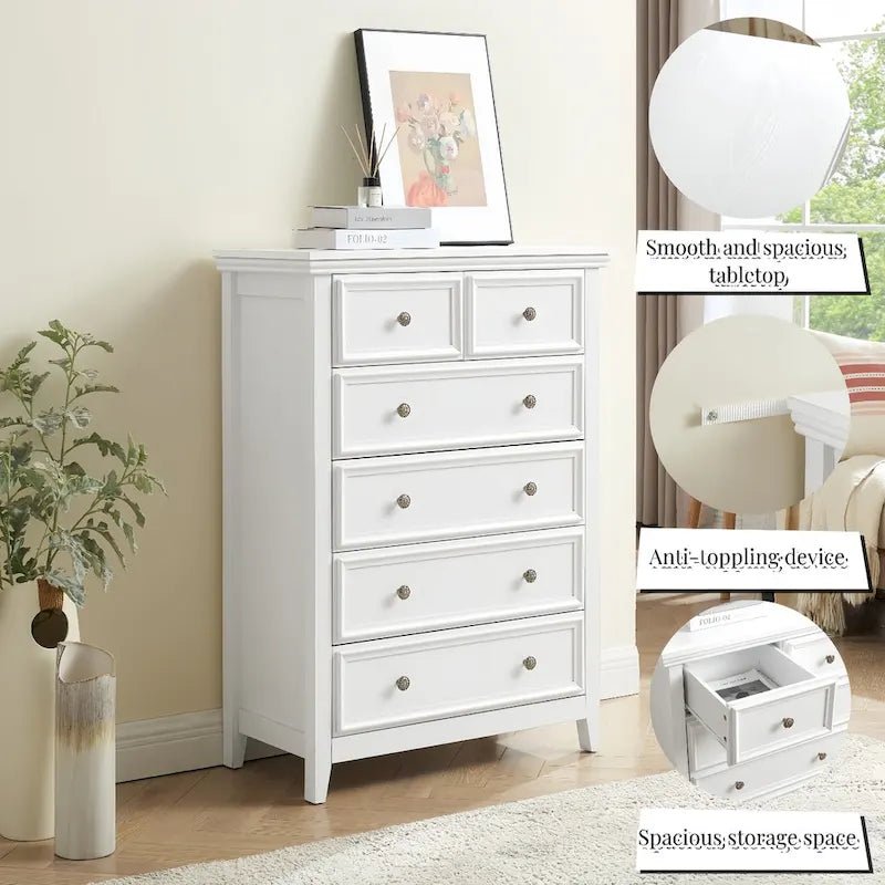 Commode moderne à 6 tiroirs, Organisateur de placards à 6 tiroirs - 31,50 * 15,75 * 44,29