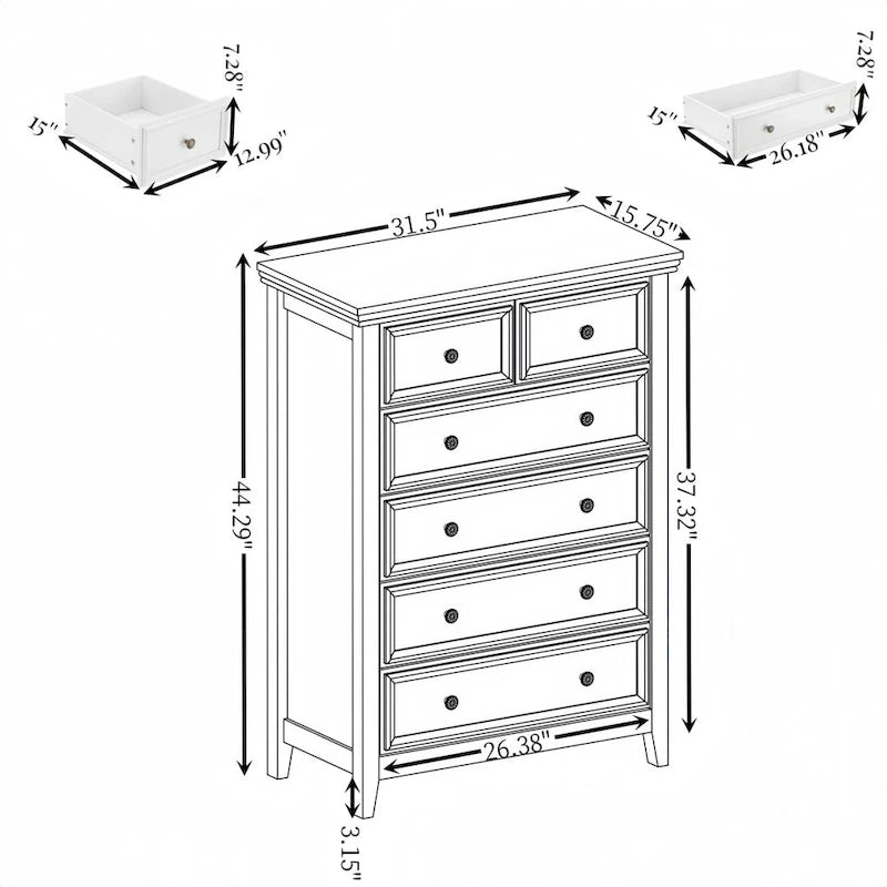 Commode moderne à 6 tiroirs, Organisateur de placards à 6 tiroirs - 31,50 * 15,75 * 44,29