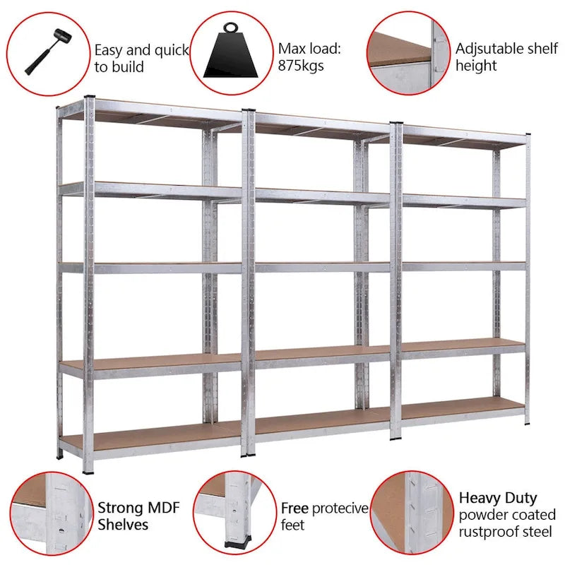 Étagère de rangement robuste en acier à 5 niveaux pour garage, 90,17 x 40,03 x 180,34 cm (L x l x H)