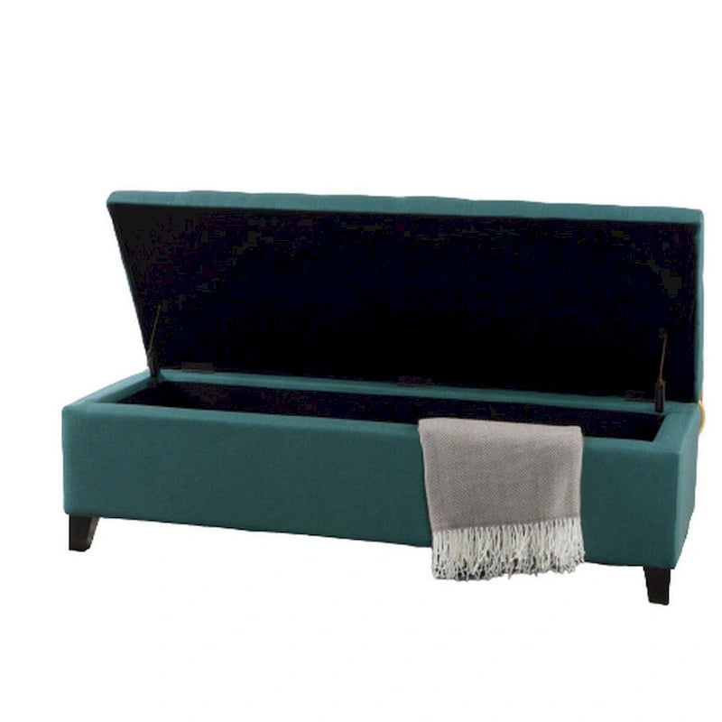 Banc de rangement Ottoman, Tissu capitonné bleu sarcelle, 129,5 cm