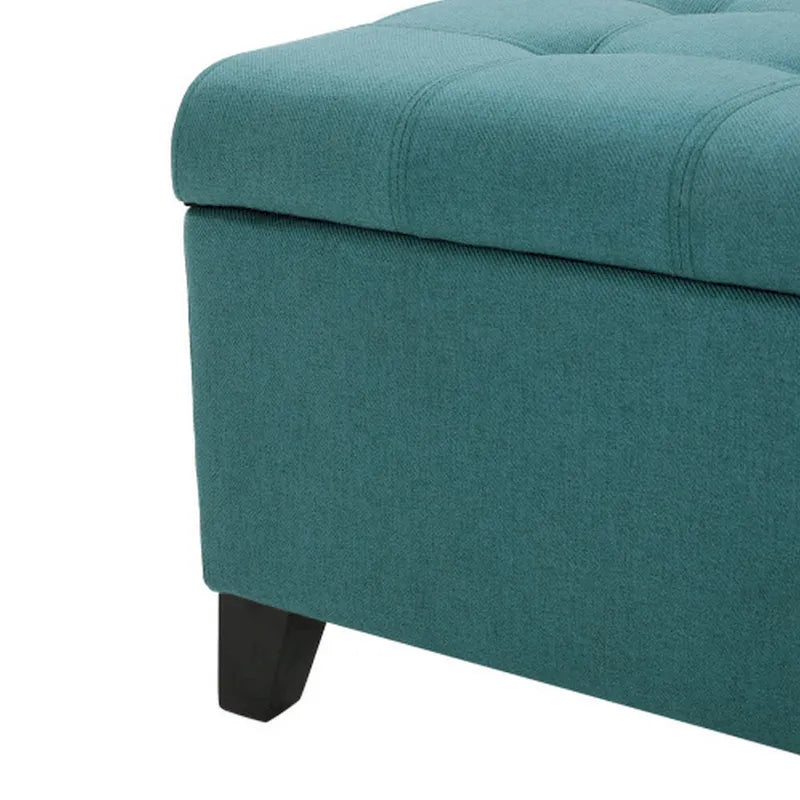 Banc de rangement Ottoman, Tissu capitonné bleu sarcelle, 129,5 cm