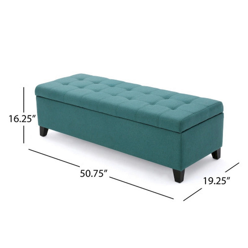 Banc de rangement Ottoman, Tissu capitonné bleu sarcelle, 129,5 cm
