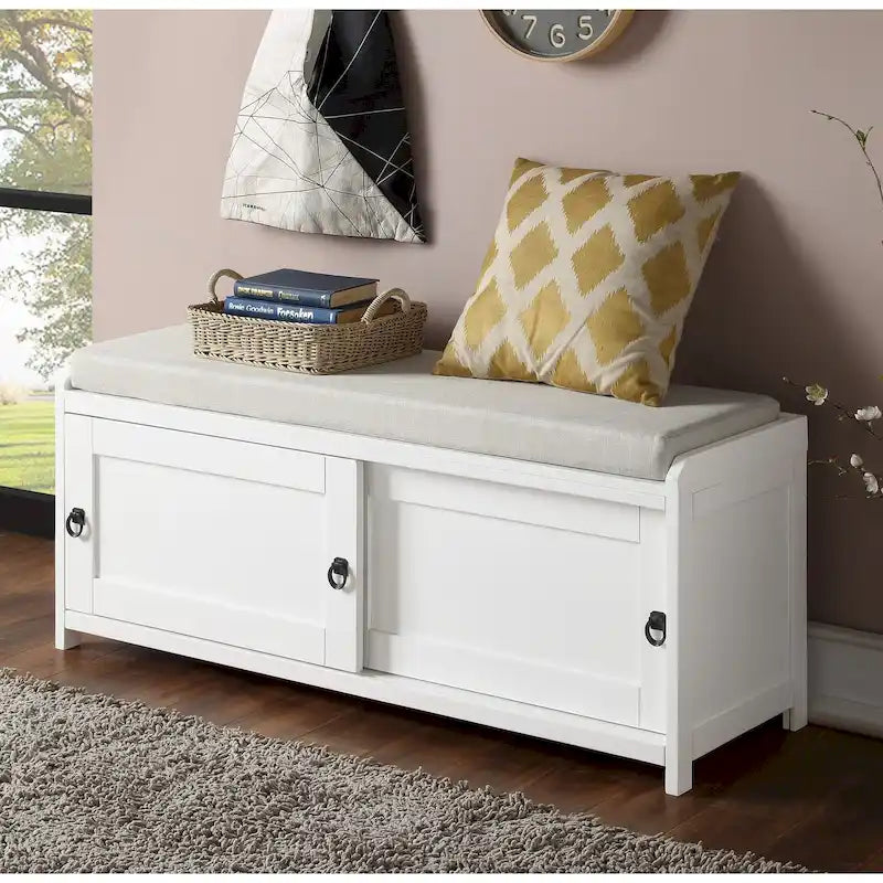 Banc de rangement en bois avec armoires, 49 cm H x 119 cm L x 39 cm P