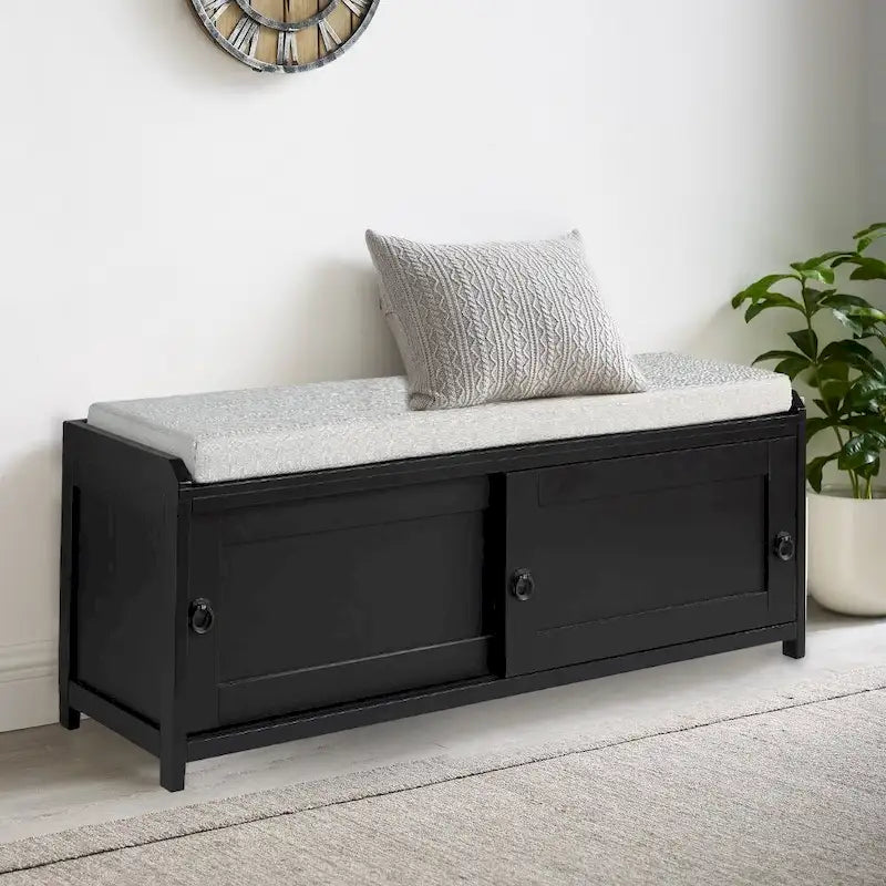 Banc de rangement en bois avec armoires, 49 cm H x 119 cm L x 39 cm P