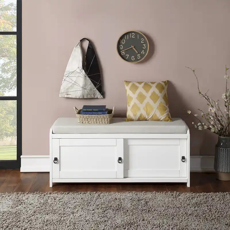Banc de rangement en bois avec armoires, 49 cm H x 119 cm L x 39 cm P