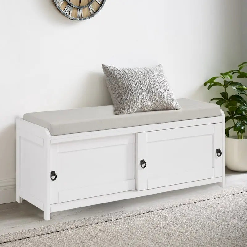 Banc de rangement en bois avec armoires, 49 cm H x 119 cm L x 39 cm P
