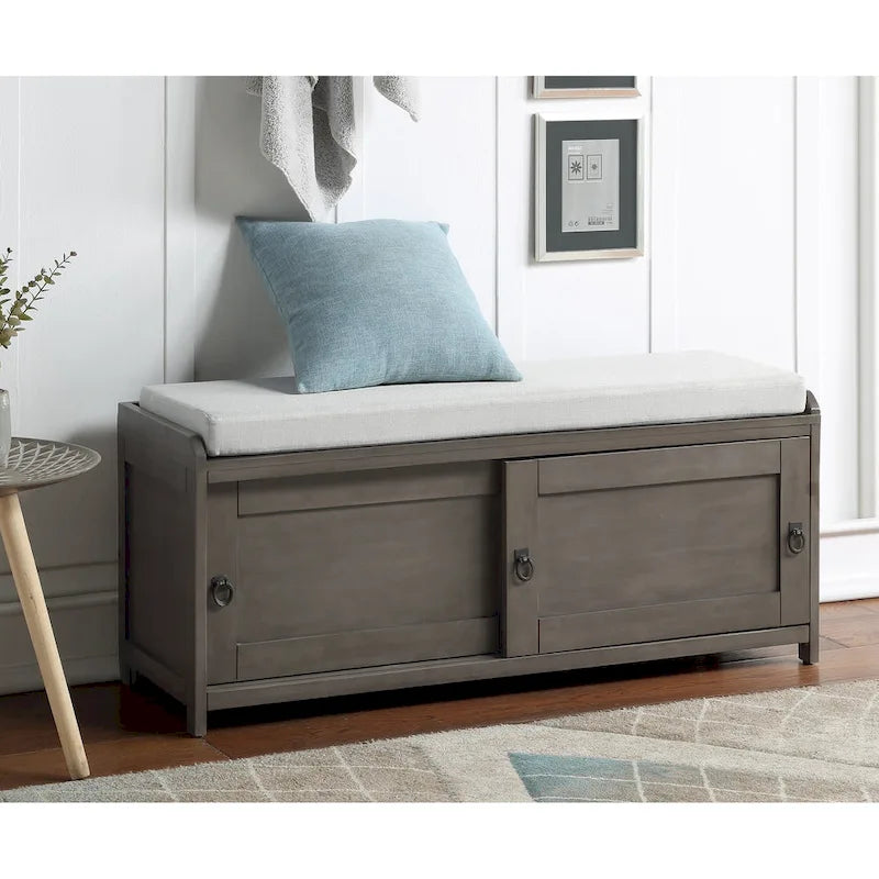Banc de rangement en bois avec armoires, 49 cm H x 119 cm L x 39 cm P