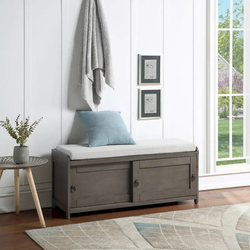 Banc de rangement en bois avec armoires, 49 cm H x 119 cm L x 39 cm P