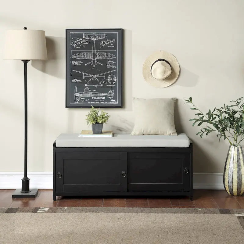 Banc de rangement en bois avec armoires, 49 cm H x 119 cm L x 39 cm P