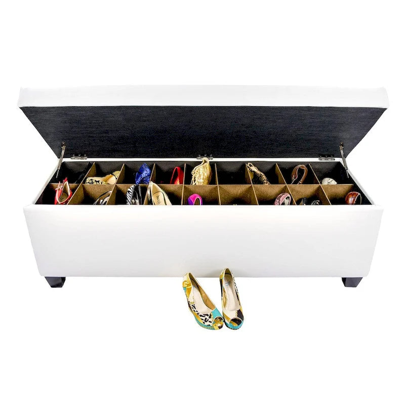 Banc de rangement pour chaussures en vinyle blanc de style moderne du milieu du siècle