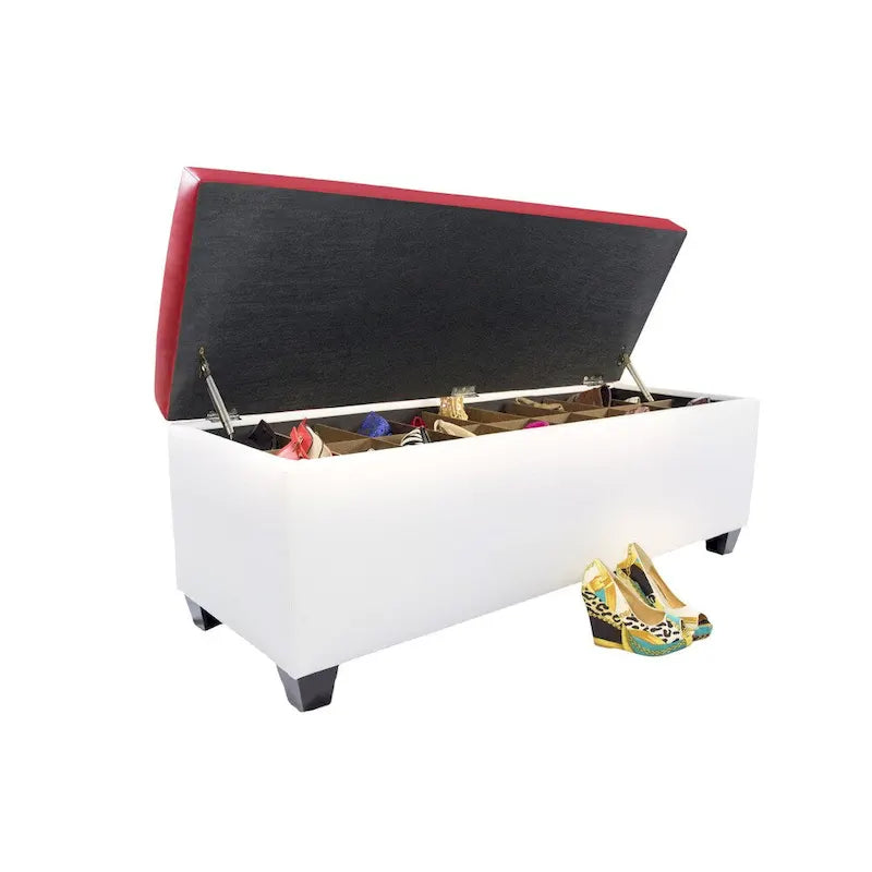 Banc de rangement pour chaussures en vinyle blanc de style moderne du milieu du siècle