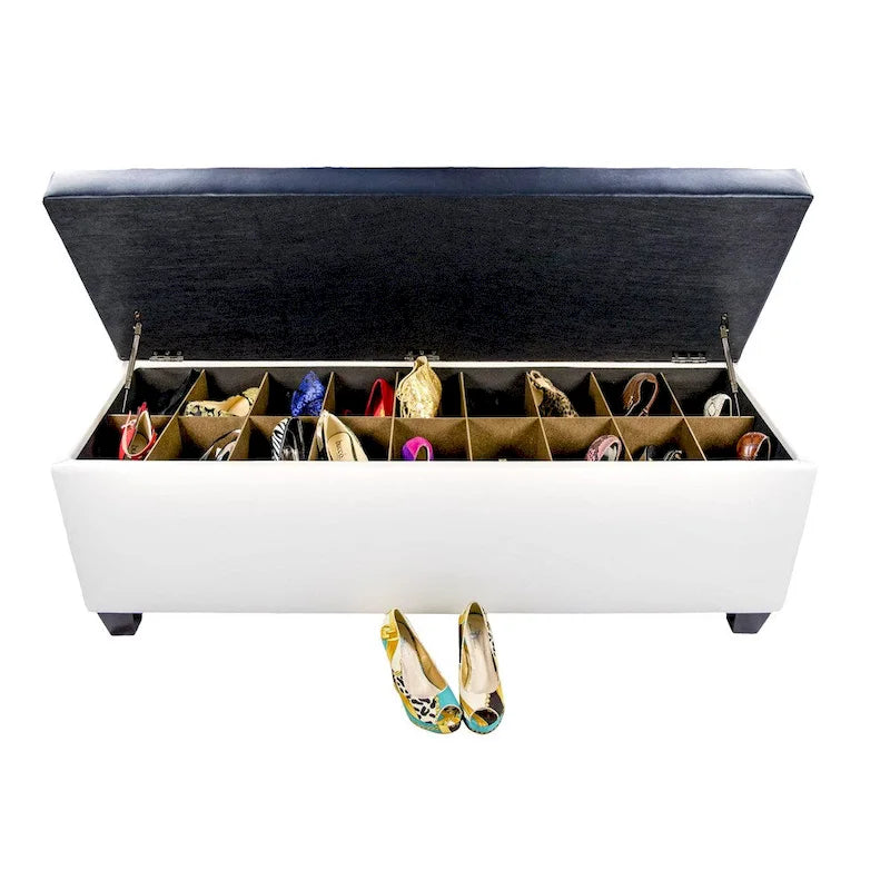 Banc de rangement pour chaussures en vinyle blanc de style moderne du milieu du siècle
