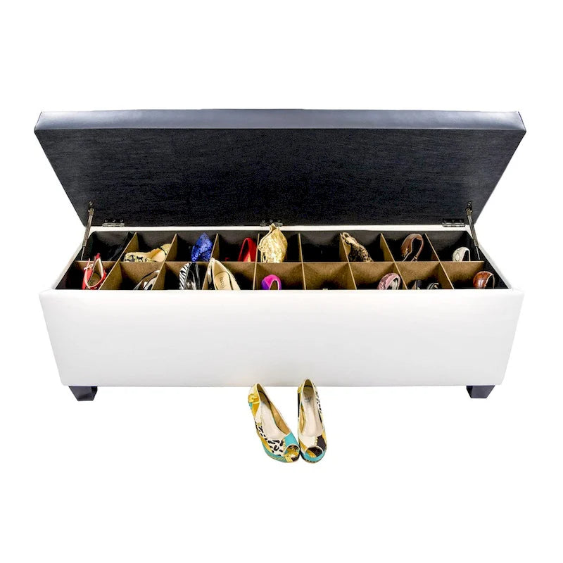 Banc de rangement pour chaussures en vinyle blanc de style moderne du milieu du siècle