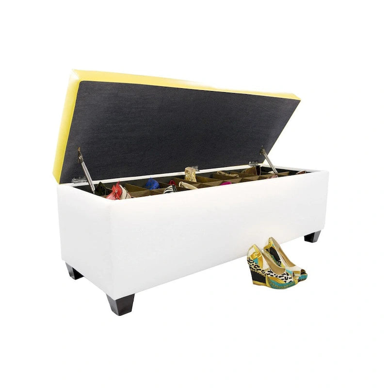 Banc de rangement pour chaussures en vinyle blanc de style moderne du milieu du siècle