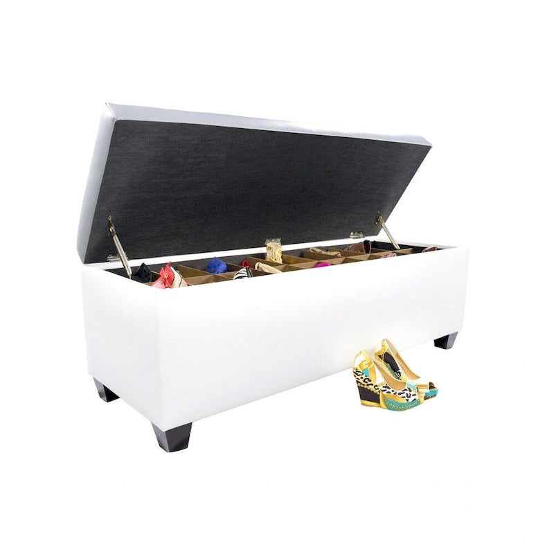 Banc de rangement pour chaussures en vinyle blanc de style moderne du milieu du siècle