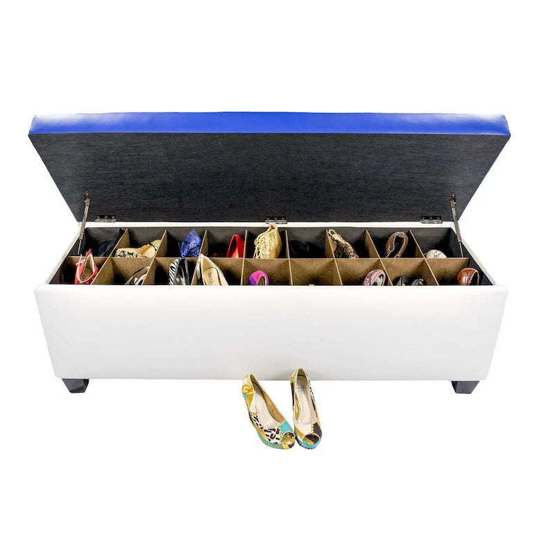 Banc de rangement pour chaussures en vinyle blanc de style moderne du milieu du siècle