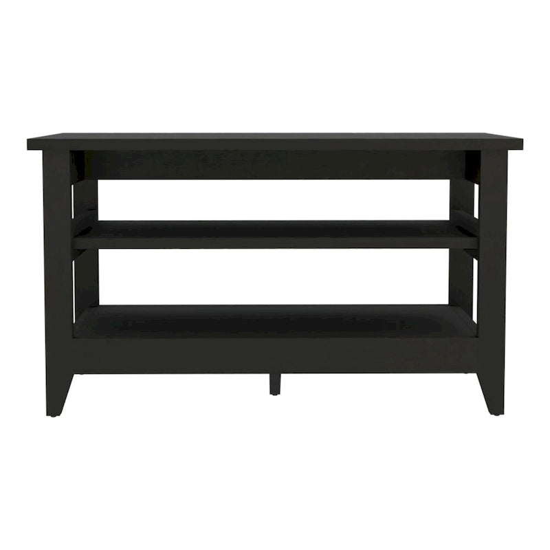 Banc de rangement chêne clair/noir avec 2 étagères ouvertes, 4 pieds