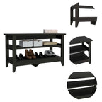 Banc de rangement chêne clair/noir avec 2 étagères ouvertes, 4 pieds
