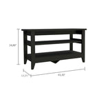 Banc de rangement chêne clair/noir avec 2 étagères ouvertes, 4 pieds