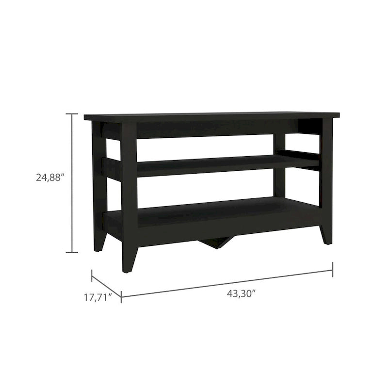 Banc de rangement chêne clair/noir avec 2 étagères ouvertes, 4 pieds
