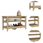 Banc de rangement chêne clair/noir avec 2 étagères ouvertes, 4 pieds