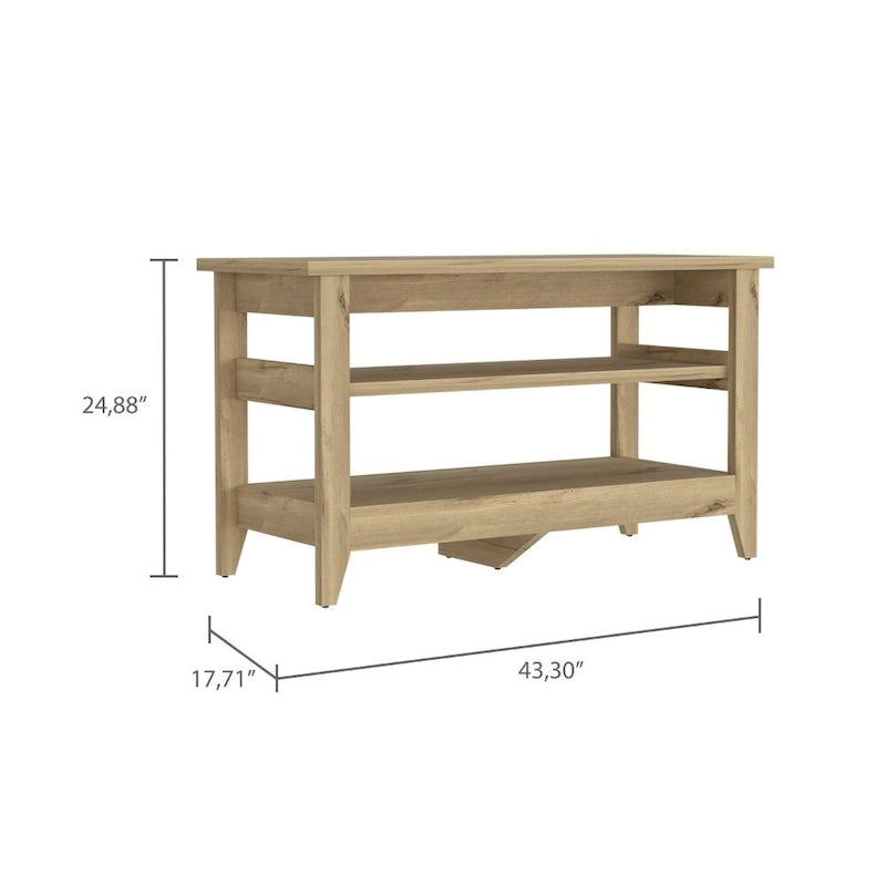 Banc de rangement chêne clair/noir avec 2 étagères ouvertes, 4 pieds