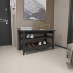 Banc de rangement chêne clair/noir avec 2 étagères ouvertes, 4 pieds