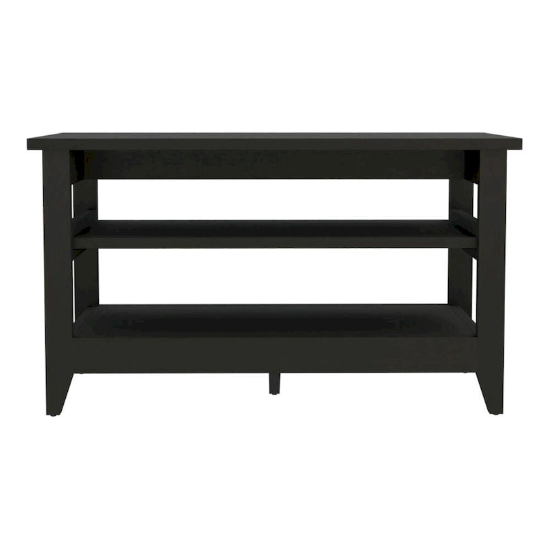 Banc de rangement chêne clair/noir avec 2 étagères ouvertes, 4 pieds