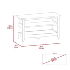 Banc de rangement chêne clair/noir avec 2 étagères ouvertes, 4 pieds