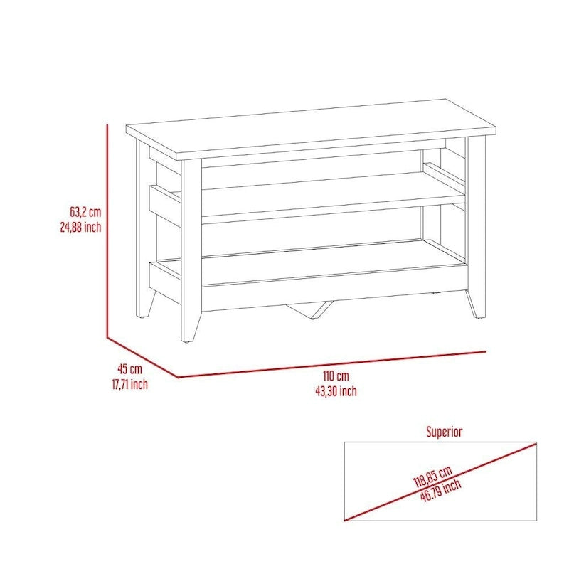 Banc de rangement chêne clair/noir avec 2 étagères ouvertes, 4 pieds