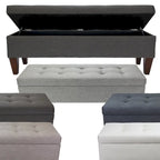 Banc de rangement long en bois, capitonné