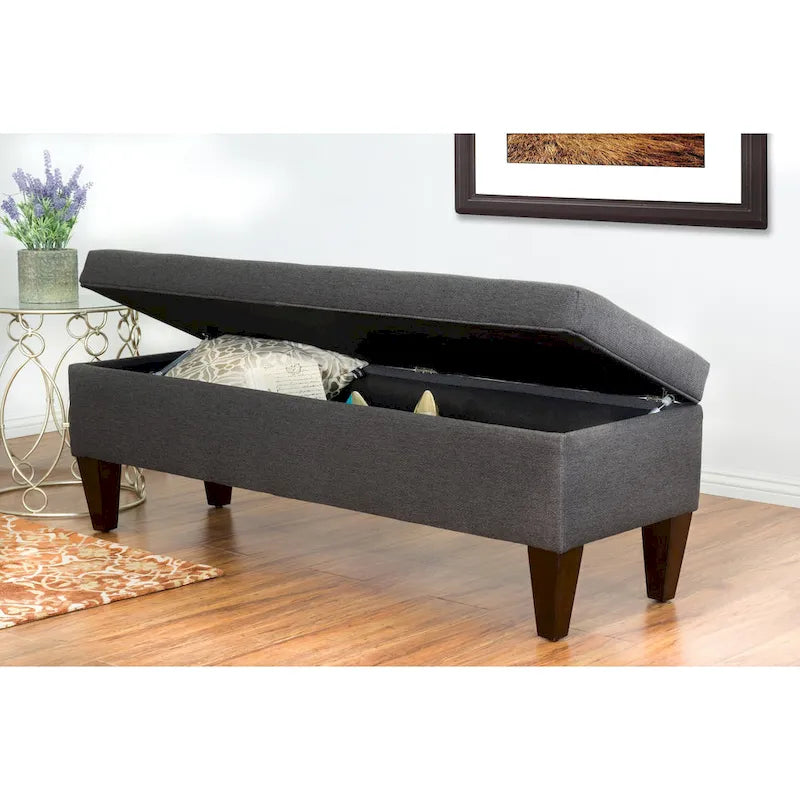 Banc de rangement long en bois, capitonné