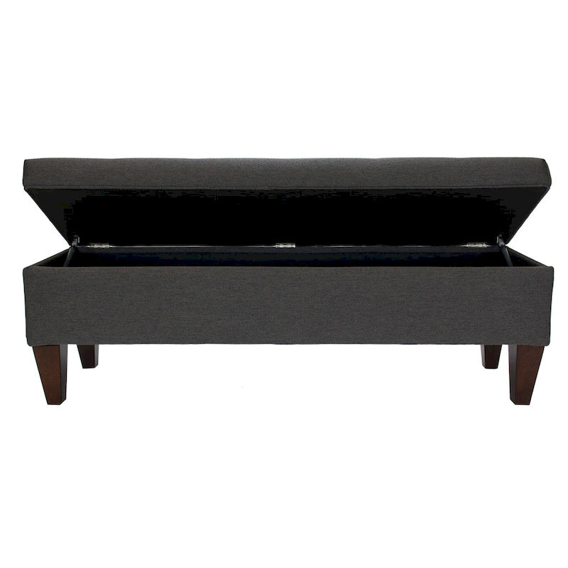 Banc de rangement long en bois, capitonné