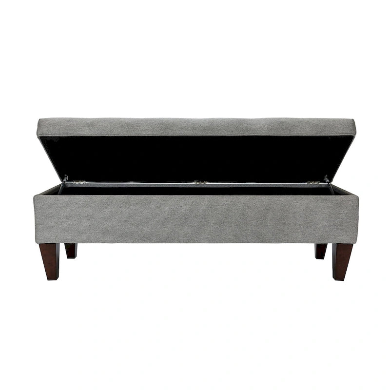 Banc de rangement long en bois, capitonné