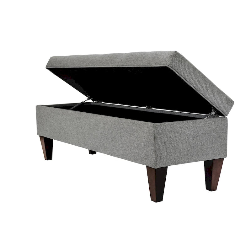 Banc de rangement long en bois, capitonné