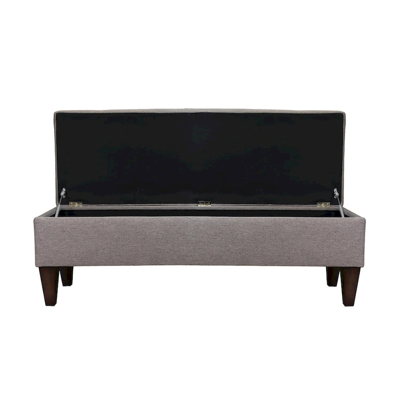 Banc de rangement long en bois, capitonné