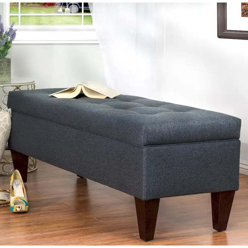 Banc de rangement long en bois, capitonné