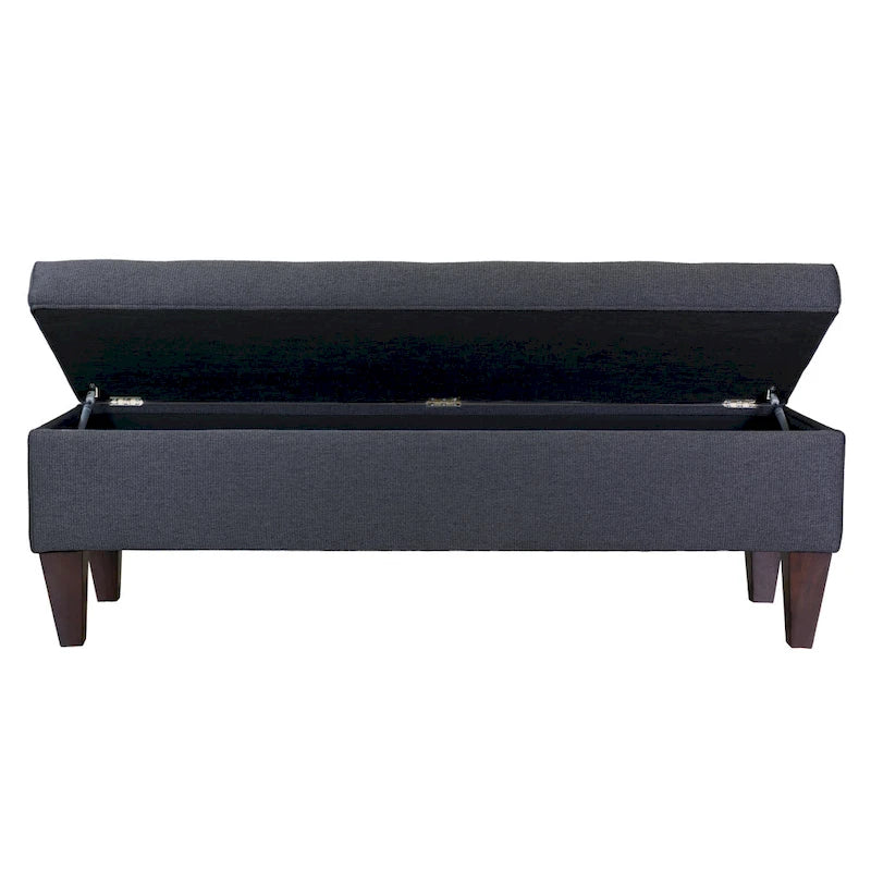 Banc de rangement long en bois, capitonné
