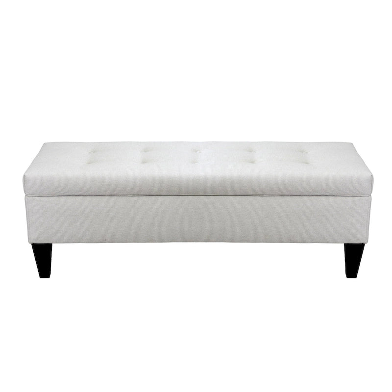 Banc de rangement long en bois, capitonné