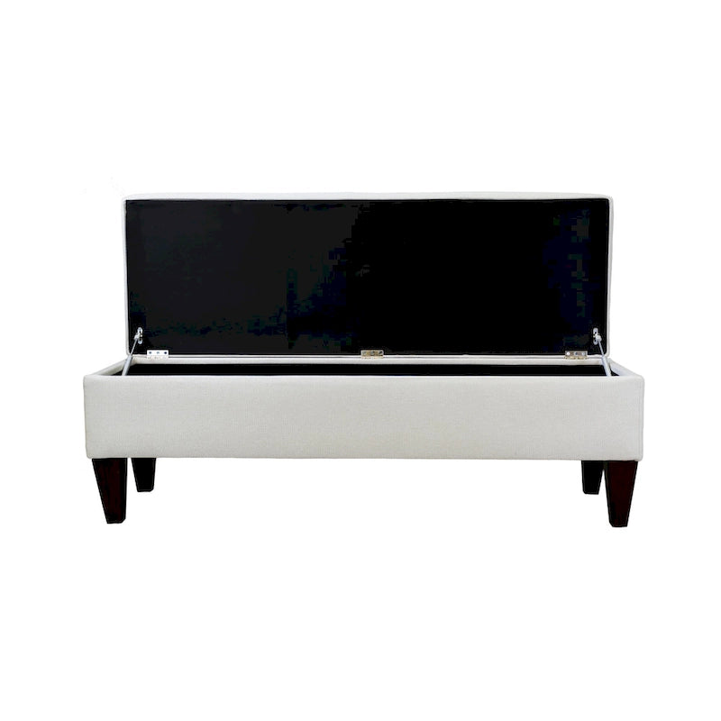 Banc de rangement long en bois, capitonné