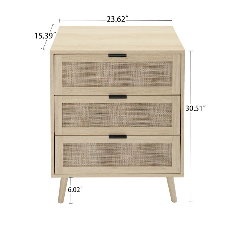 Table d'appoint en rotin à 3 tiroirs Noyer / Noir / Bleu / Naturel / Vert foncé – Utilisation par 1 personne