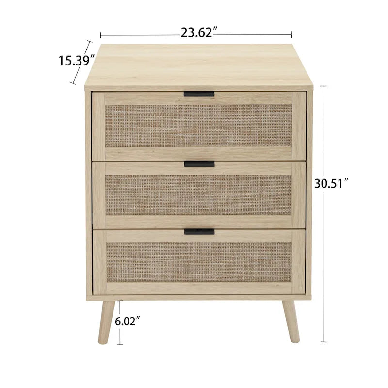 Table d'appoint en rotin à 3 tiroirs Noyer / Noir / Bleu / Naturel / Vert foncé – Utilisation par 1 personne