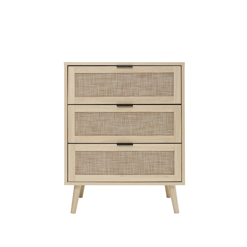 Table d'appoint en rotin à 3 tiroirs Noyer / Noir / Bleu / Naturel / Vert foncé – Utilisation par 1 personne