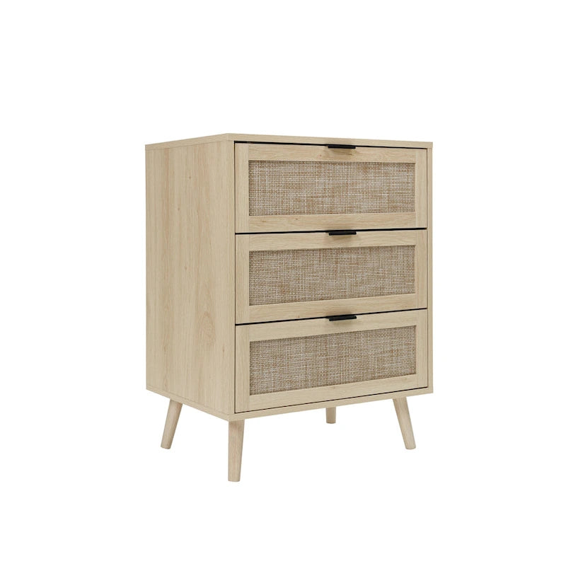 Table d'appoint en rotin à 3 tiroirs Noyer / Noir / Bleu / Naturel / Vert foncé – Utilisation par 1 personne