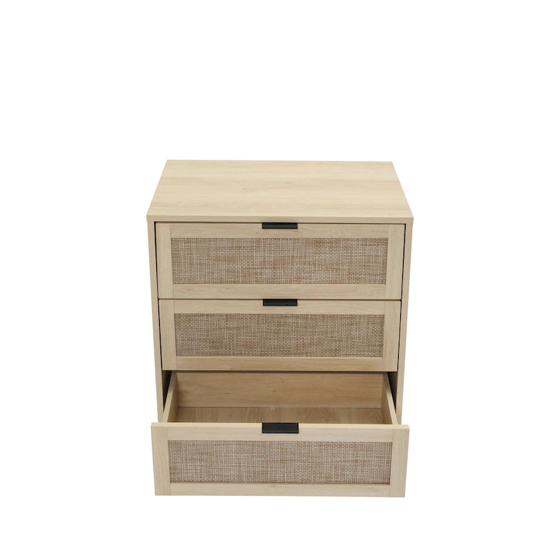 Table d'appoint en rotin à 3 tiroirs Noyer / Noir / Bleu / Naturel / Vert foncé – Utilisation par 1 personne