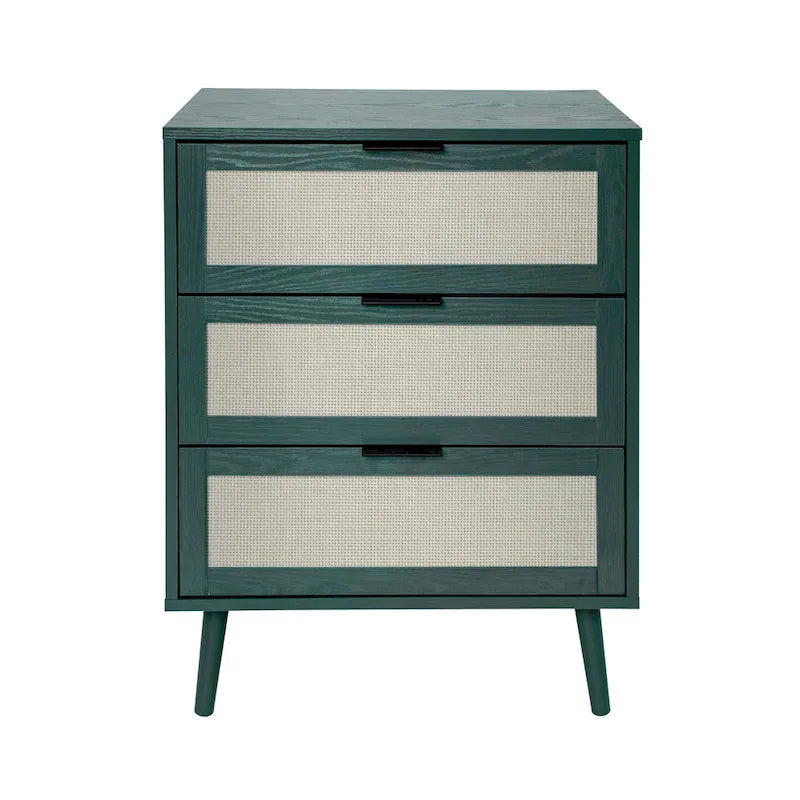 Table d'appoint en rotin à 3 tiroirs Noyer / Noir / Bleu / Naturel / Vert foncé – Utilisation par 1 personne