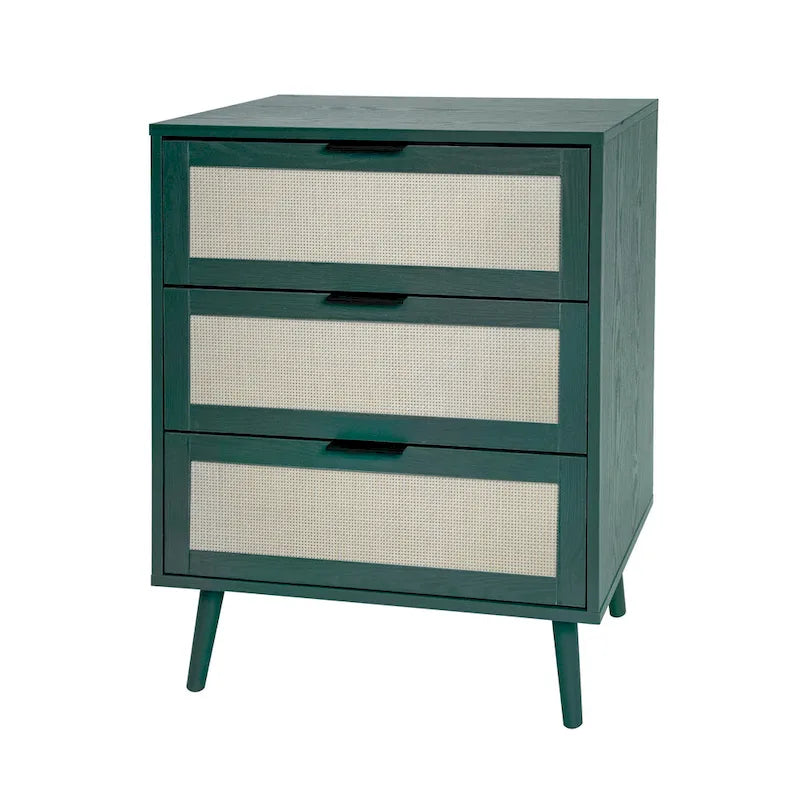 Table d'appoint en rotin à 3 tiroirs Noyer / Noir / Bleu / Naturel / Vert foncé – Utilisation par 1 personne