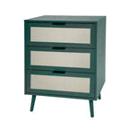 Table d'appoint en rotin à 3 tiroirs Noyer / Noir / Bleu / Naturel / Vert foncé – Utilisation par 1 personne