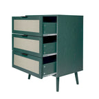 Table d'appoint en rotin à 3 tiroirs Noyer / Noir / Bleu / Naturel / Vert foncé – Utilisation par 1 personne